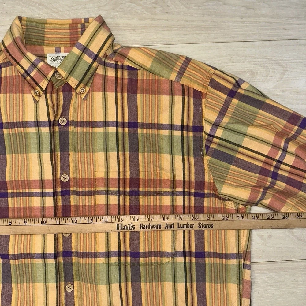 Vintage 90s Banana Republic Plaid Short Sleeve Button Up Shirt Multicolor Mens L